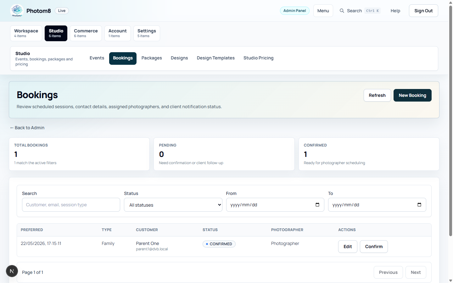 Admin bookings queue