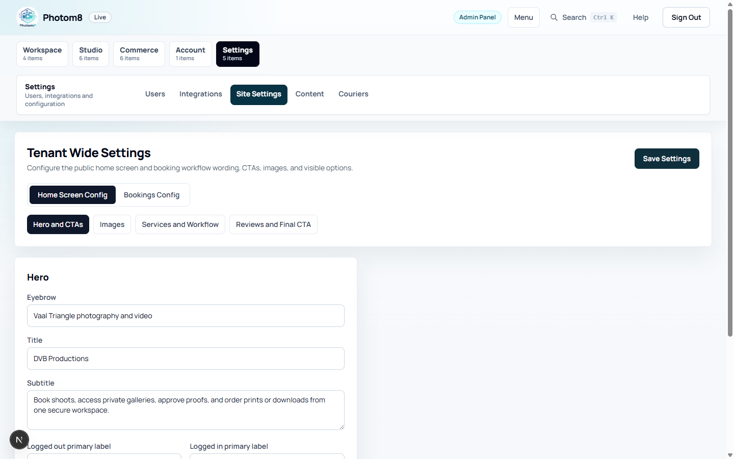Tenant settings